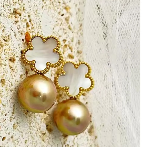 Anthropologie Jewelry - Alhambra Brown Clover 18K Gold Stainless Steel Waterproof Earrings